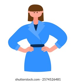 confident businesswoman standing with hands on hips flat vector illustration