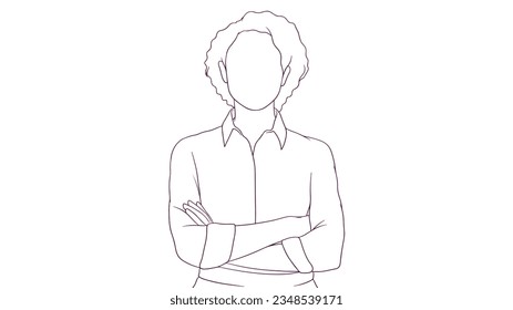 confident businesswoman standing tall with crossed arms, hand drawn style vector illustration