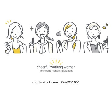 confident businesswomen, set, outline illustration
