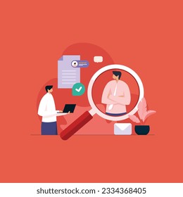 Confident candidate stand out on HR magnifying glass, Human Resources on head hunt, Choosing talent for job vacancy