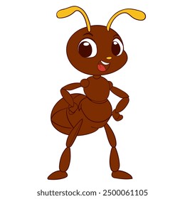 Confident Cartoon Ant with Hands on Hips Illustration