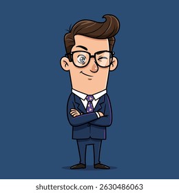 A confident cartoon businessman standing with arms crossed.
