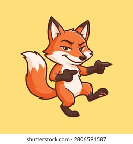 Confident Cartoon Fox Pointing Fingers Forward