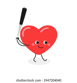 Confident cartoon heart baseball player batter ready to strike the ball. Vector flat illustration isolated on white background