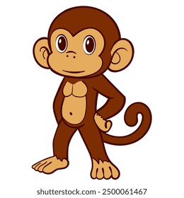 Confident Cartoon Monkey Standing with Hands on Hips Illustration