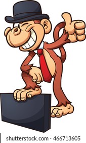 Confident cartoon worker monkey with thumbs up. Vector clip art illustration with simple gradients. All in a single layer. 