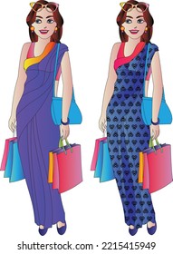 Confident cheerful  Indian Asian woman shopping and carrying shopping bags