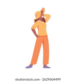 A Confident and Cheerful Young Woman Dressed in a Casual and Colorful Outfit Full of Energy