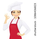 Confident chef woman gesturing ok sign vector illustration