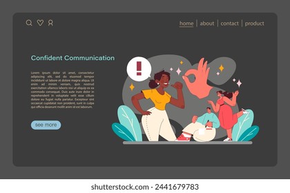 Confident communication concept. An animated portrayal of self-assurance and lively interaction among individuals. A symphony of assertive gestures and expressions. Vector illustration.