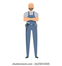 Confident construction worker smiling with arms crossed wearing tool belt