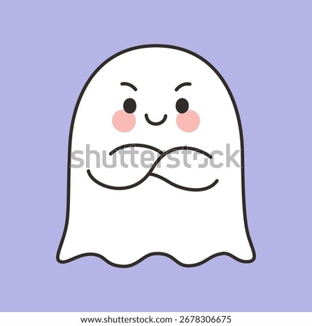 Confident Cute Halloween Ghost Arms Crossed Cartoon Vector Illustration