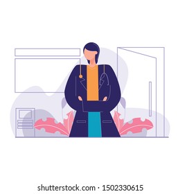 Confident Doctor Office vector illustration
