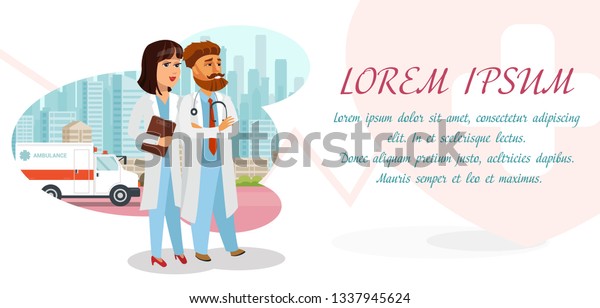 Confident Doctors Hospital Vector Banner Layout Stock Vector