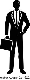 Confident Entrepreneur Silhouette in Smart Attire Holding Laptop