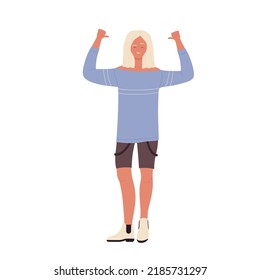 Confident and excited partygoer girl. Dancer woman enjoying music vector illustration