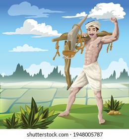 Confident Farmer in front of Paddy field