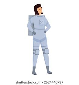 Confident female astronaut standing with hands on hips, ready for space exploration