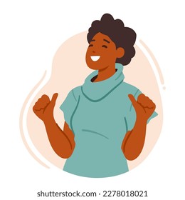 Confident Female Character Pointing Towards Herself, Indicating A Sense Of Self-belief And Positivity. Self-assurance, Pride, Self-help Or Inspirational Concept. Cartoon People Vector Illustration