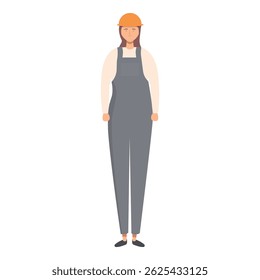 Confident female construction worker is posing in her workwear and hard hat