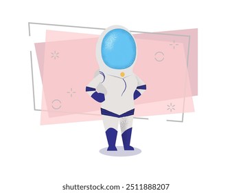 Confident female cosmonaut standing with hands on hips. Character, explorer, occupation. Can be used for topics like space mission, galaxy, cosmodrome