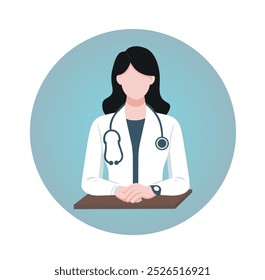 A confident female doctor in a hospital setting, wearing a stethoscope and medical uniform looking directly at the camera. She exudes professionalism and expertise in health care and patient treatment