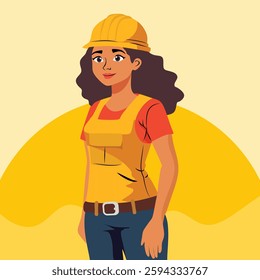 Confident Female Engineer vector illustration with yellow color theme or female engineer uniform