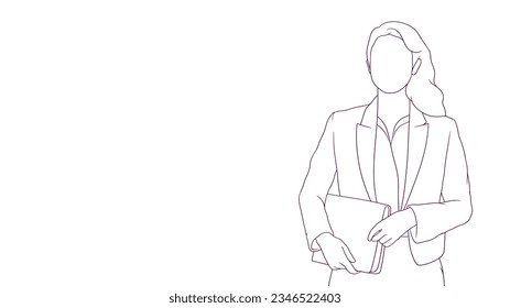 Confident female entrepreneur holding a note, hand drawn style vector illustration.
