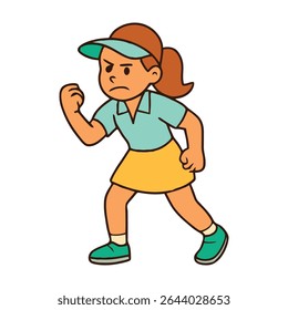 Personagem de Golfista Feminina Confiante em Pose de Ação - Sporty Cartoon Girl