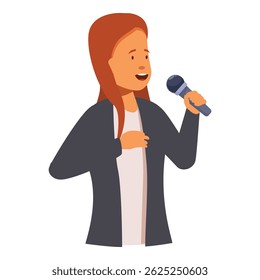 Confident female speaker using microphone during presentation or conference