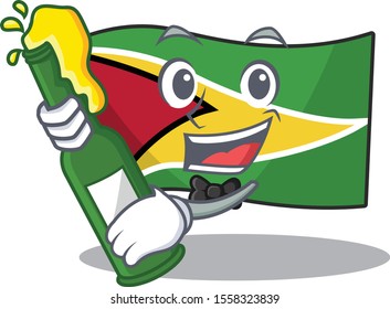 Confident flag guyana bring beer cartoon character style