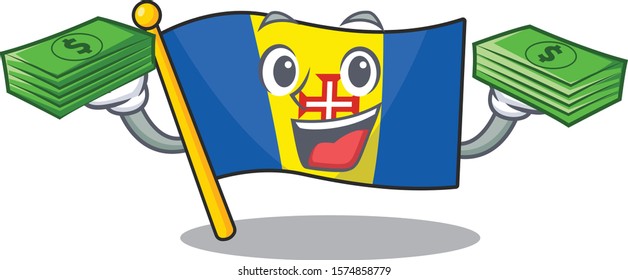 Confident flag madeira character with money bag