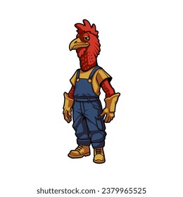 Confident and Friendly Anthropomorphic Rooster Farmer Cartoon Illustration