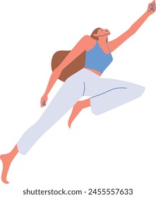 Confident goal oriented girl jumping up to her goal, psychological. Vector illustration