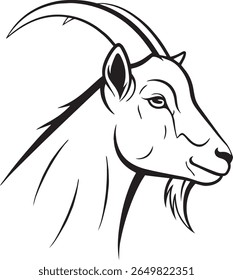 Confident Goat Head Profile - Bearded Farm Animal Vector Art