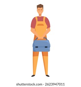 Confident handyman is holding his toolbox, ready to tackle any repair job