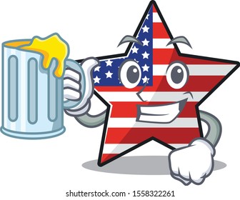 Confident happy usa star character holding juice mascot