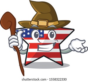 Confident happy usa star character witch mascot