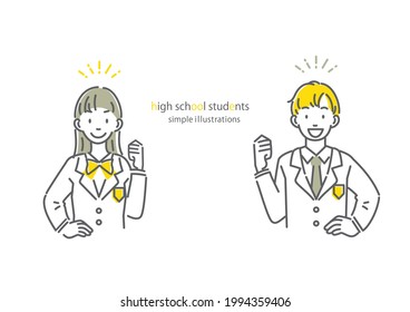 confident high school students, simple line illustration