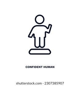 confident human icon. Thin line confident human icon from feeling and reaction collection. Outline vector isolated on white background. Editable confident human symbol can be used web and mobile
