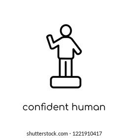 confident human icon. Trendy modern flat linear vector confident human icon on white background from thin line Feelings collection, editable outline stroke vector illustration