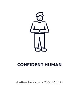 confident human outline icon. Linear vector from feelings concept. Thin line confident human icon isolated on white background