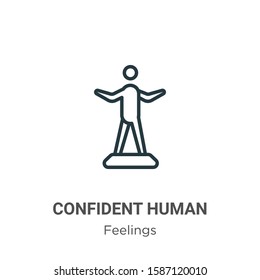 Confident human outline vector icon. Thin line black confident human icon, flat vector simple element illustration from editable feelings concept isolated on white background