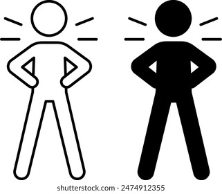 Confident icons. Black and White Vector Icons. Man Standing in a Confident Pose. Emotions, Mental Health. Mood Concept