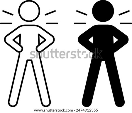 Confident icons. Black and White Vector Icons. Man Standing in a Confident Pose. Emotions, Mental Health. Mood Concept
