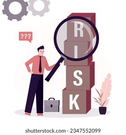 Confident investor or businessman research financial risks. High risk high return stock market investments. Trade off of risky investment asset rewarding growth return. flat vector illustration