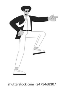 Confident latin american man showing direction 2D linear cartoon character. Hispanic businessman choosing way isolated vector outline person. Leadership monochromatic flat spot illustration