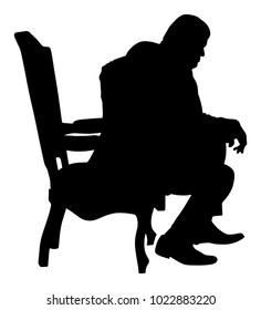 Confident leader, big mafia boss. Businessman sitting in chair in office vector silhouette. Manager on meeting. man in suite. Overweight person sitting and resting. Director on duty. Politician man.