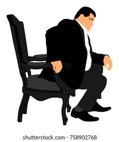 Confident Leader, Big Mafia Boss. Businessman Sitting In Chair In Office Vector Illustration. Manager On Meeting. Man In Suite. Overweight Person Sitting And Resting. Director On Duty. Politician Man.