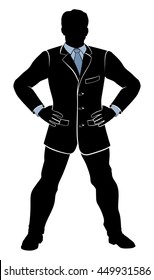 A confident looking silhouette business person standing with hands on hips